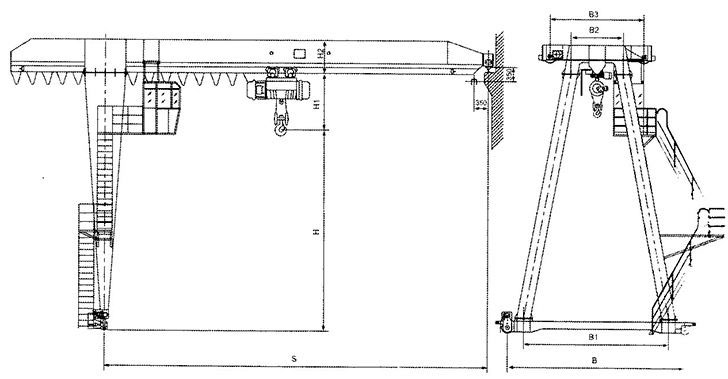 MHB型电动葫芦半门式起重机结构图