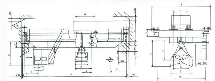 QN型抓斗吊钩两用桥式起重机结构图