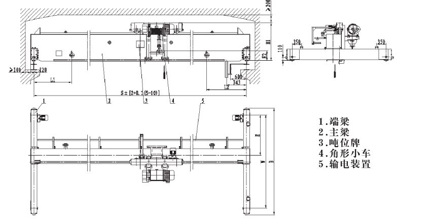 LDP型低净空电动单梁起重机结构图